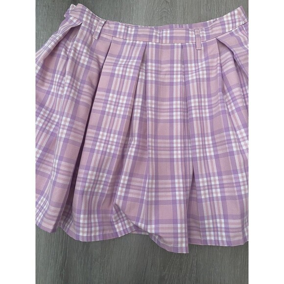 Coquette Y2k Style Sexy Schoolgirl Plaid Skater Skirt Pink Purple Pleat Sz 6 - Picture 6 of 9
